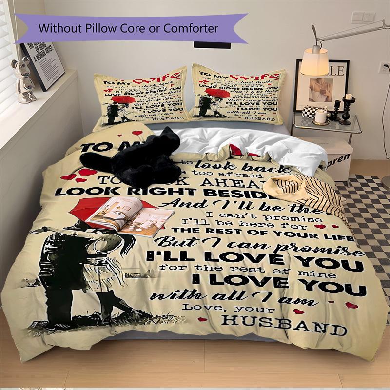 3pcs bedding set Love vows to wife Includes 1 Comforter + 2 Pillowcases, Without Pillow Inserts, Soft Comfortable, Lightweight Breathable, P