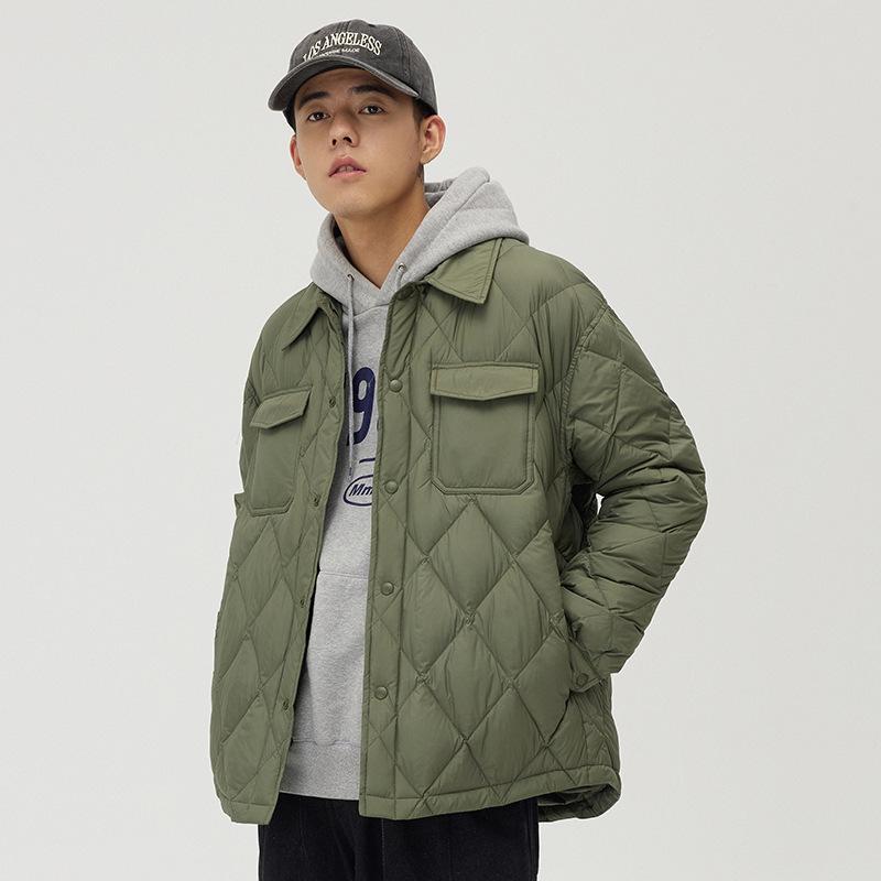 

New Down Jacket Men s Winter Loose Short Lapel Fashion Trend Couple Top White Duck Down Jacket Men 3XL армія зелений колір