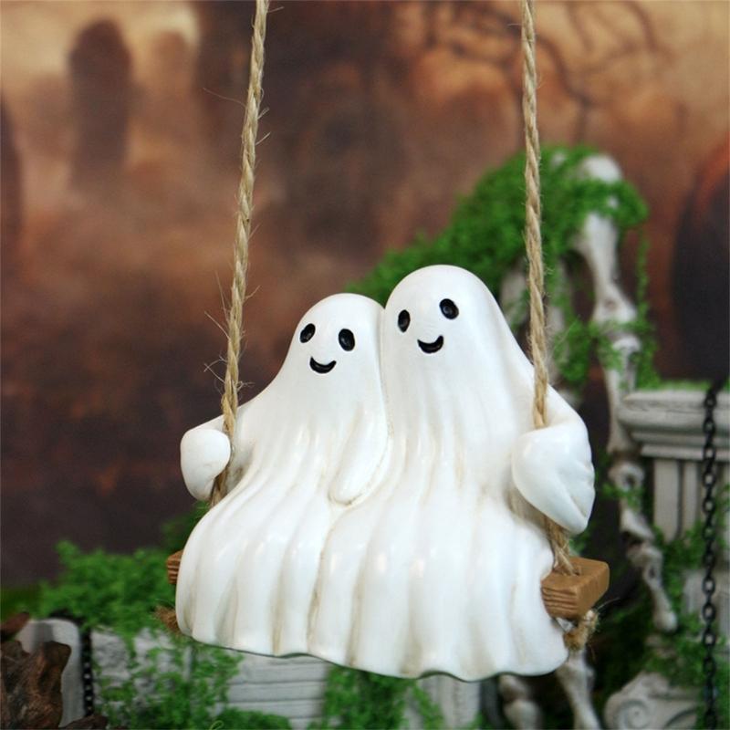 Halloween Ghostly Couple On Swing Resins Hanging Decors For Garden Patios Tree Indoor and Outdoor Horror Theme Ornament