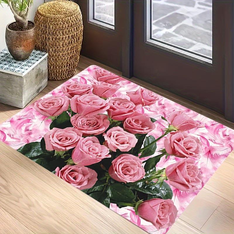 1Pcs Anti Fatigue Kitchen Rugs Pink Rose Print Waterproof Non-Slip Thick Cushioned Kitchen Mat Heavy Duty Comfort Standing Mat for Kitchen
