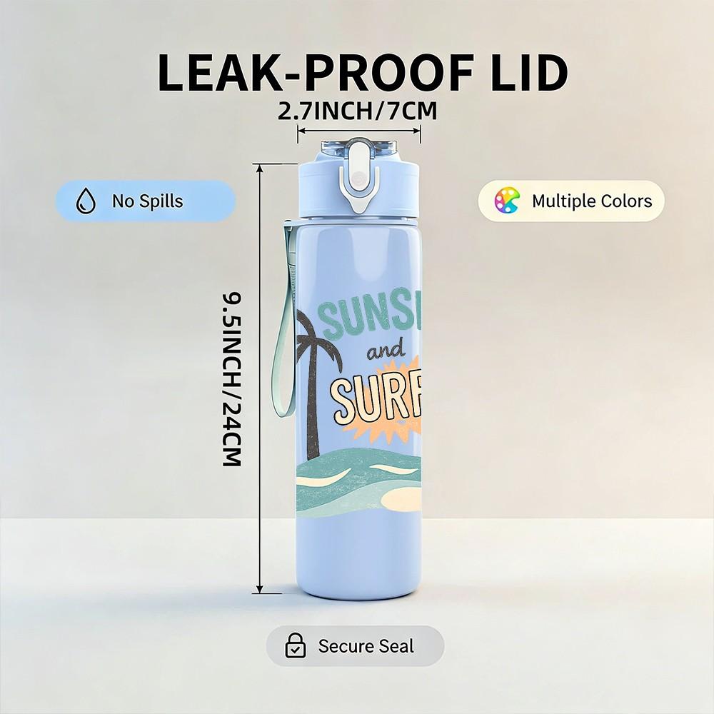 1PC Sunshine Palm Beach Summer Vacation Print 750ml Color Plastic Sports Water Bottle Leakproof Flip Straw Lid Suitable for Sports Office Home Use