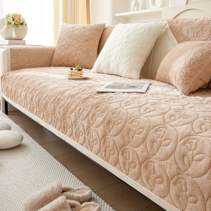 Thicken Plush Flower Sofa Cushion Winter Warm Sofas Towel Anti-slip Universal Couch Covers Pets Kid Soft Blanket Living Room