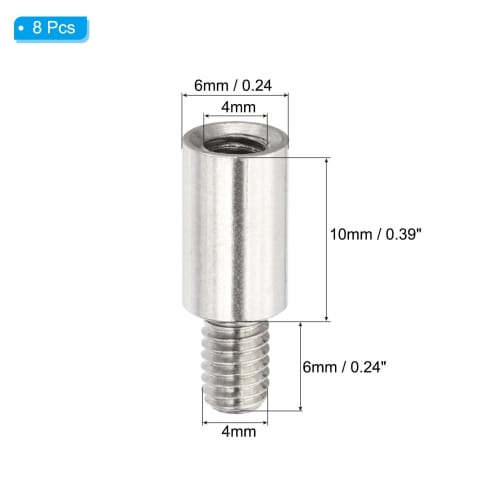 PATIKIL 8pcs M4x10+6mm Single Head Studs, Stainless Steel Round to Female Standoff Spacer Screw Bolts for Quadcopter Drone Computer & Circuit Board As