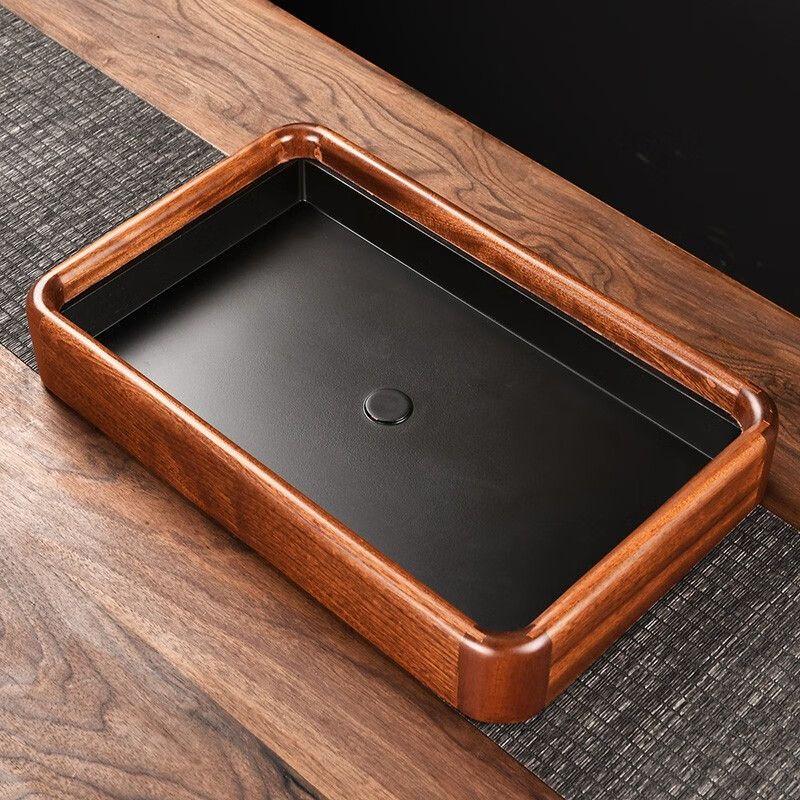 Wooden Tea Tray with Dual Drainage & Storage