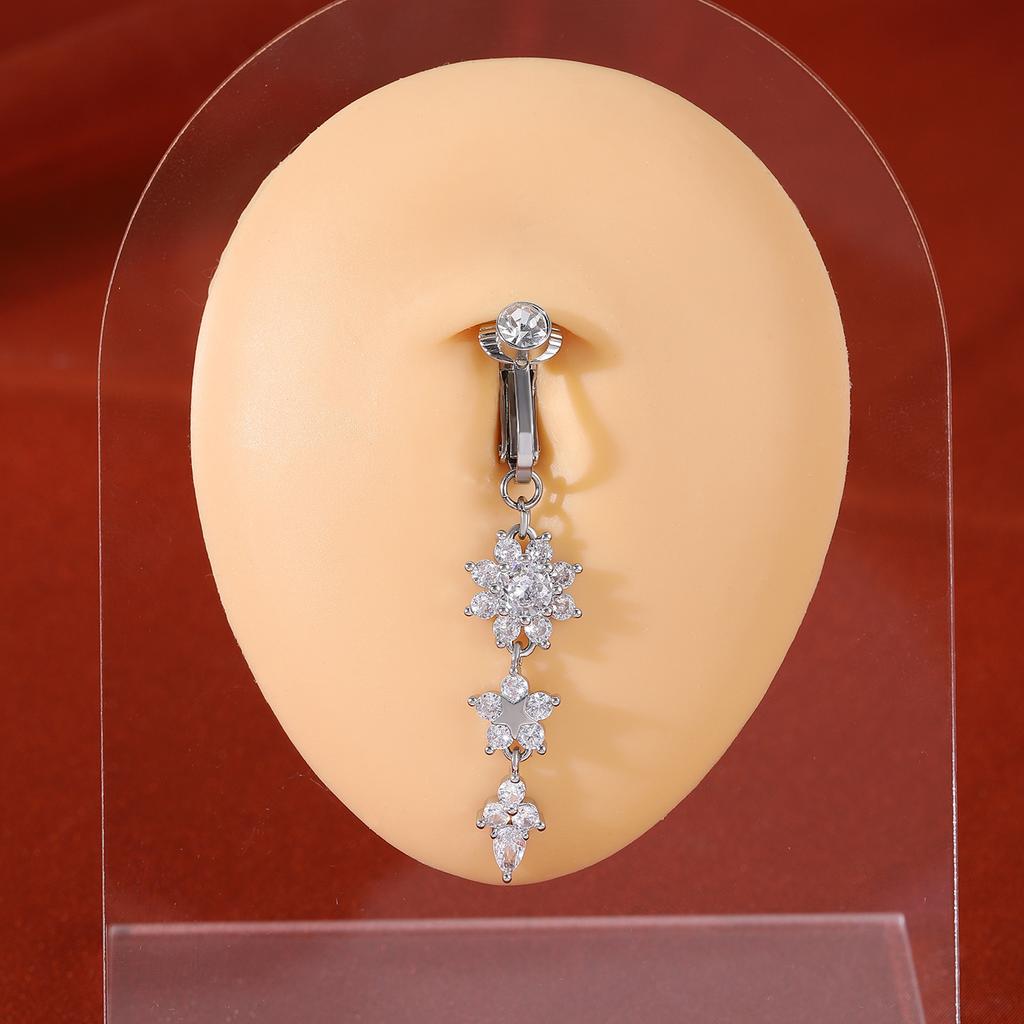 CZ Cross & Heart Belly Button Ring Set, Gold & Silver Tone Dangling Navel Piercing Jewelry
