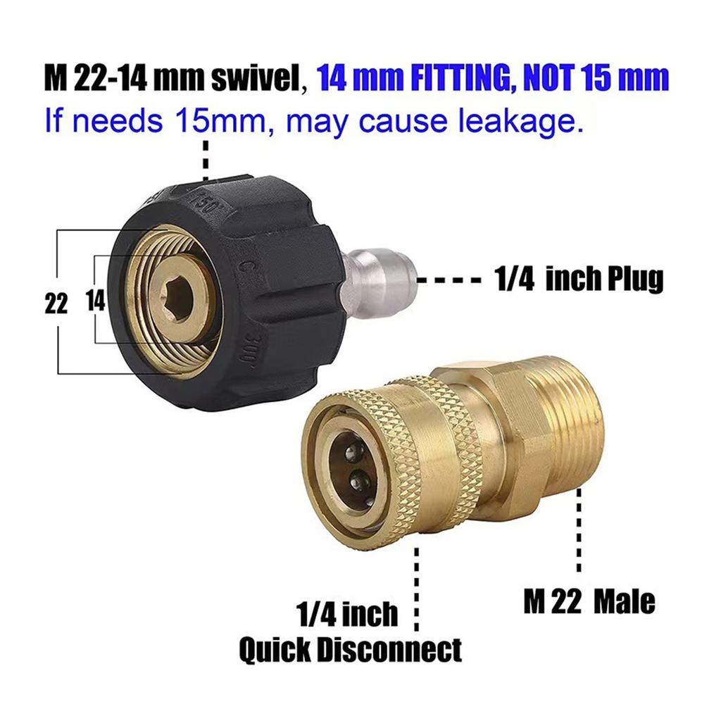 Pressure Washer Adapter Set Couplers Swivel M22-14mm/15mm To 1/4 Quick Hitch For High Pressure Wash Gun & Hose
