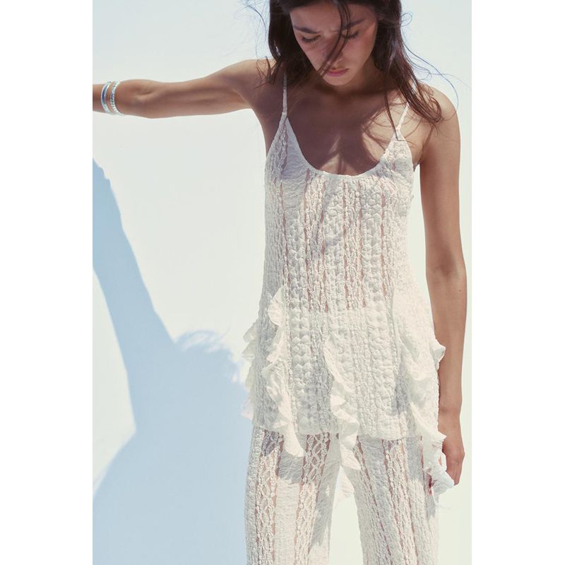 Summer Hem Pointed Embellishment Lace Decorative Texture Tops 2298191 Minimalist Casual Pants 2298192