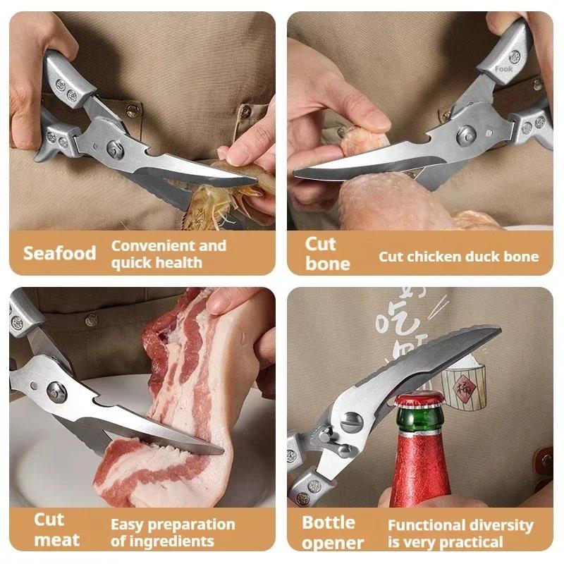 Kitchen Scissors Shears White /Black Titanium Stainless Steel Strong Chicken Bone Household Chicken Duck Goose Bone Scissors5