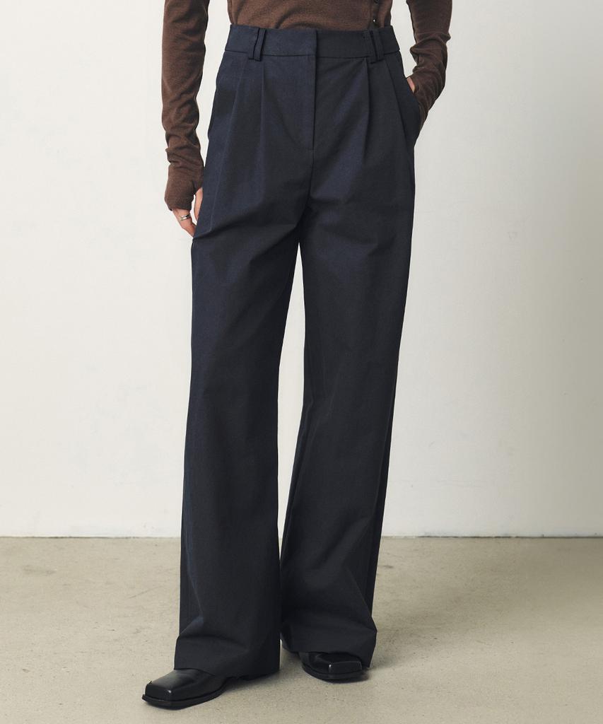 ARTID Deep Tuck Wide Cotton Pants_Navy
