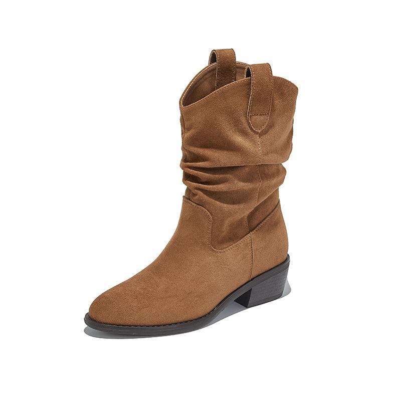 Retro pointed western cowboy boots 2025 autumn and winter new British style casual versatile short boots Maillard boots women