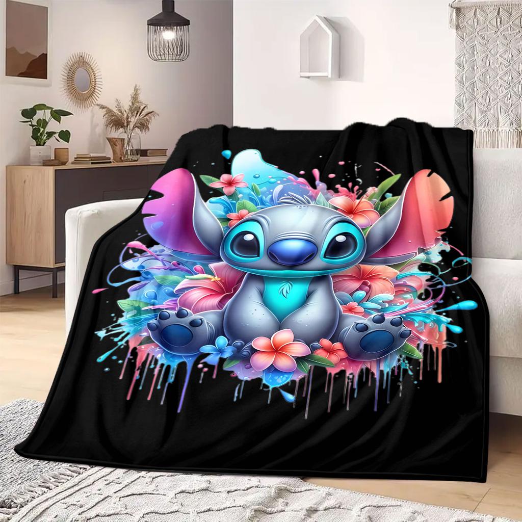 Stitch Home Decor Flannel Blanket Print for Bedrooms Sofas Beds Chairs Picnics Travel Cartoon Design