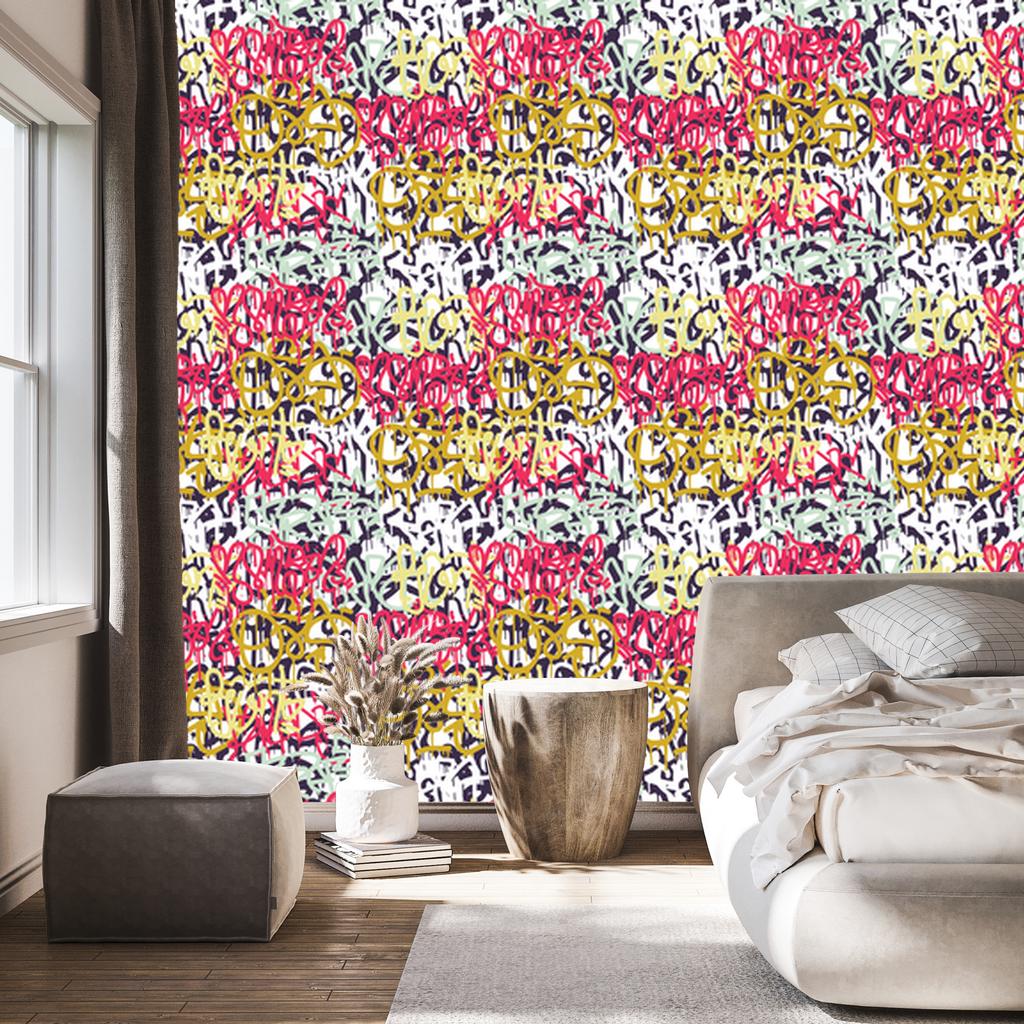 Graffiti wallpaper in various colors for living room and bedroom 50x1000