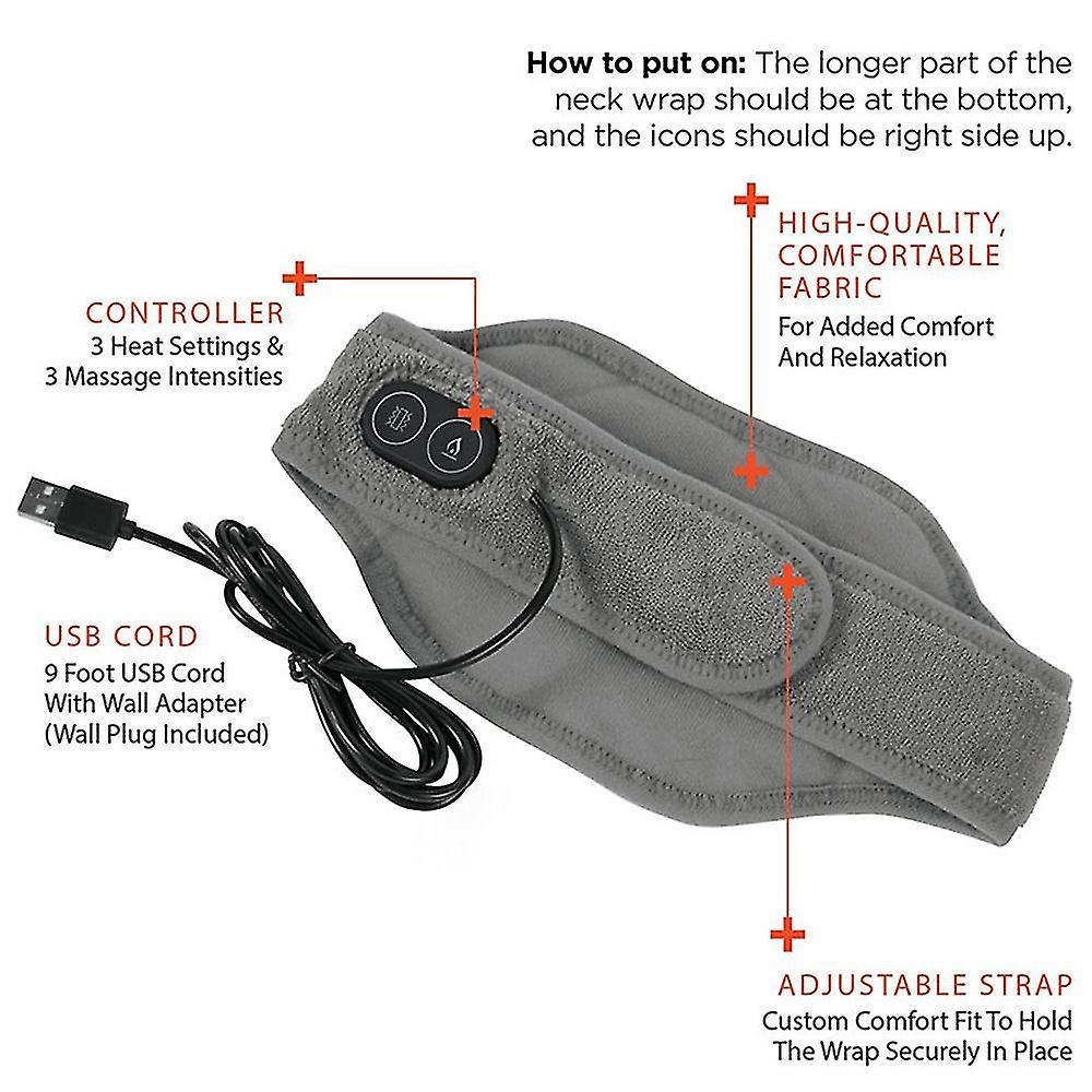 Neck Wrap Massager Personal Electric Neck Heating Pad With 3 Vibrations 3 Heat Settings - 9 Relaxing Combinations Tw