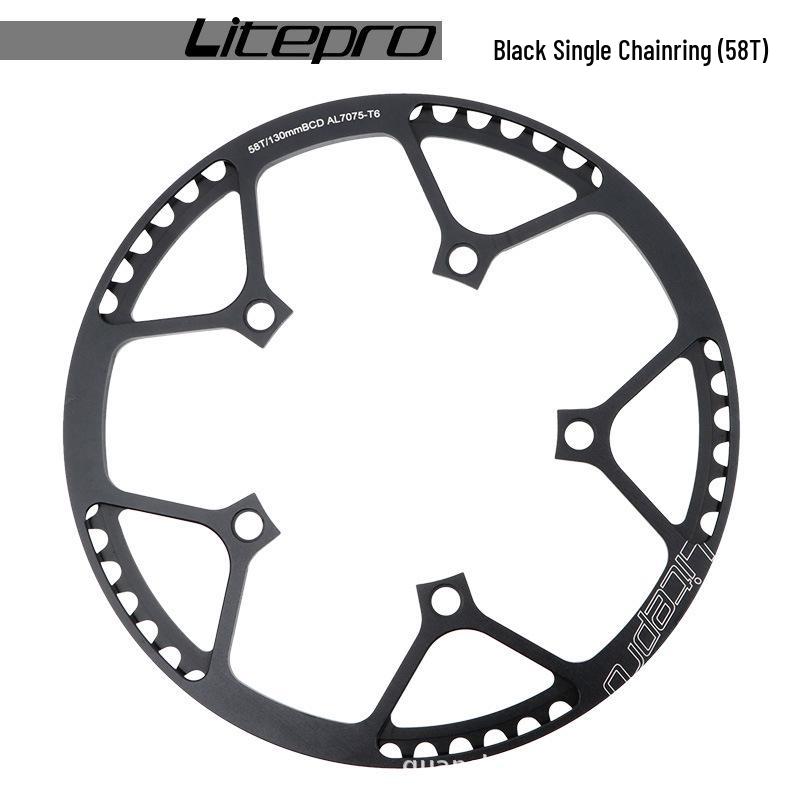Litepro Folding Bike Crankset with Round Chainrings: 45T, 47T, 53T, 56T, 58T - Square Hole Design