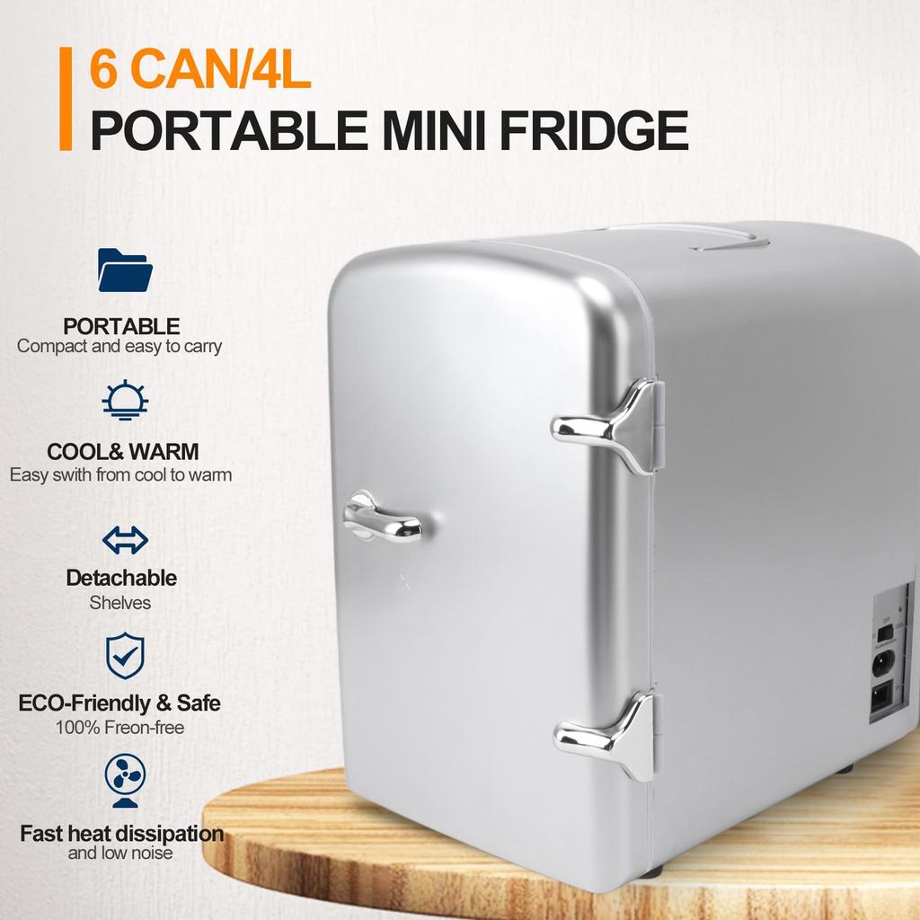 Minikjøleskap 36W 4L 6bokser Kapasitet Bærbart reisebilkjøleskap Kjøler og varmere Lavstøy 12V for hudpleie-snacks 110-240V