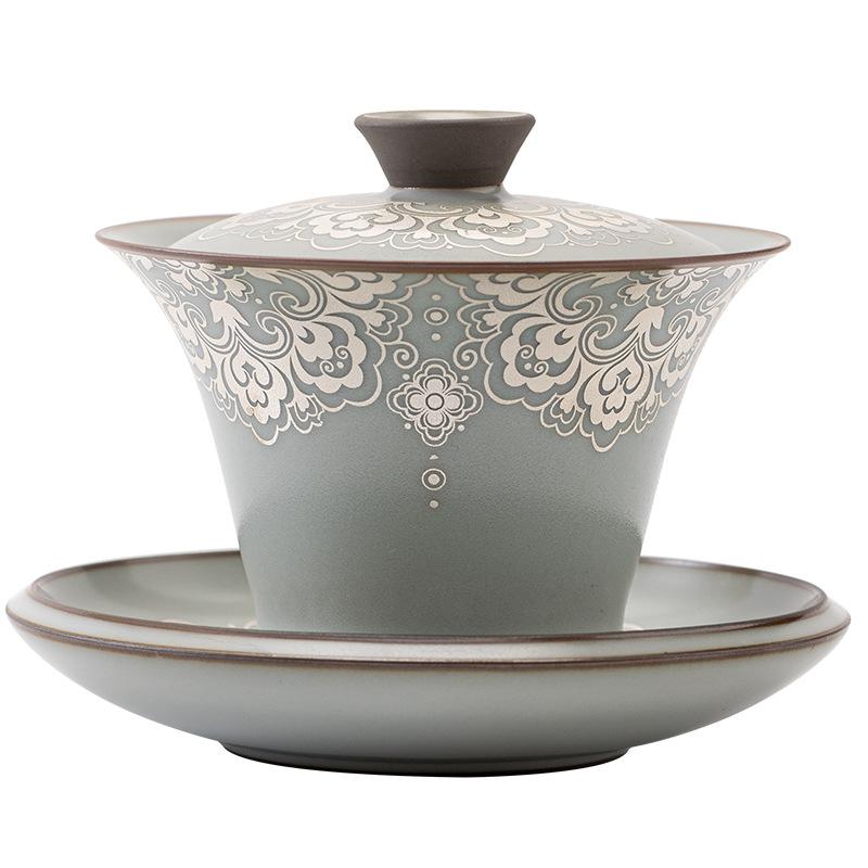 Tigela de Chá com Tampa Design de Suspensão em Filigrana de Prata Resistente ao Calor Conjunto de Chá Gongfu Chinês Cerimônia em Casa Presente