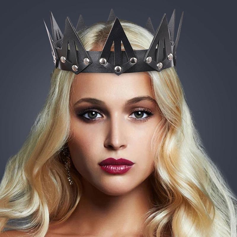 Gothic Queen Tiara Leather Spiked Crown Cosplay Costume Carnival Fancy Dress