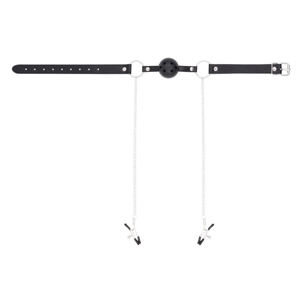 Erotic Nipple Clamp & Ball Gag Set - Couples SM Restraint Kit