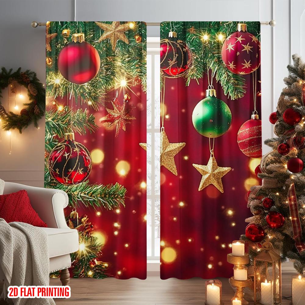 2 szt. płaski nadruk 2D Kurtyna świąteczna Christmas on5 100% poliester Bez elektryczności Wszechstronna do fotobudek Urodziny