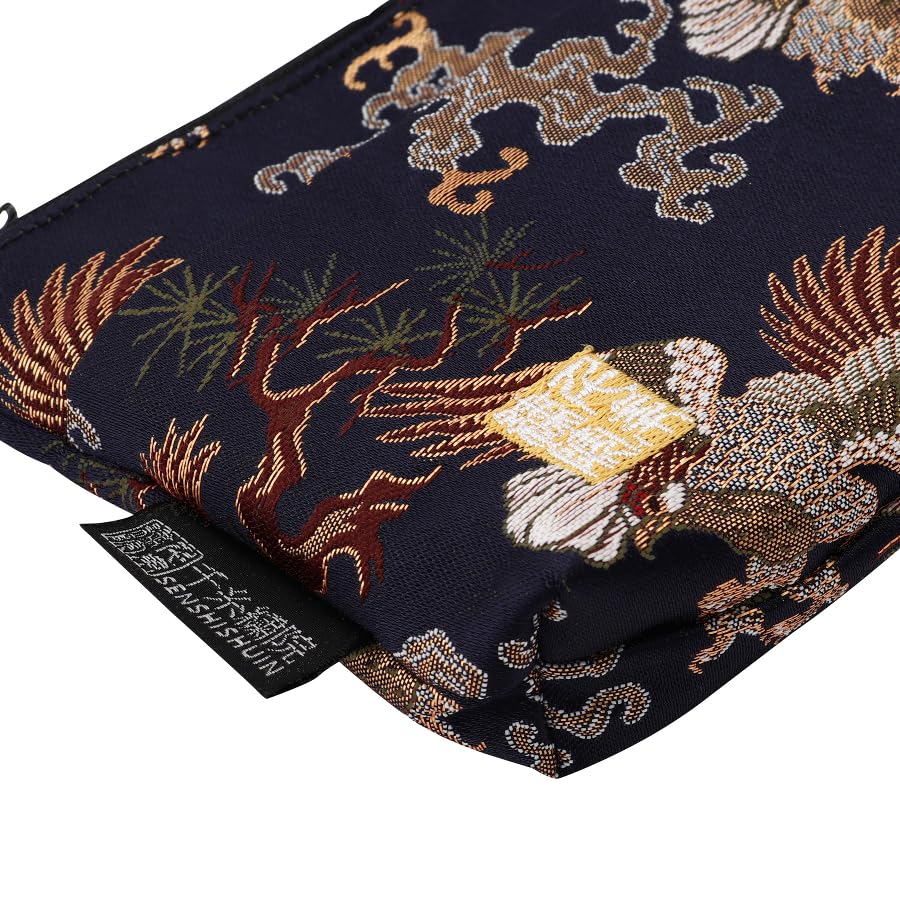 Senshishuin Nishijin Brocade Pouch (Lined) Navy Blue Washimatsu (Small)