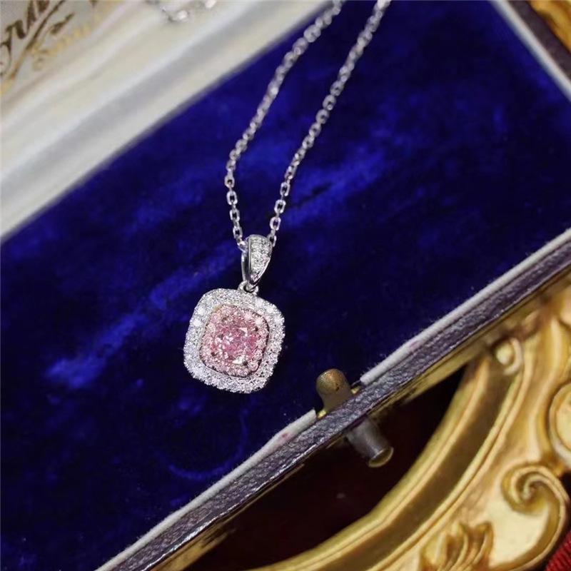 Pink Zircon Princess Necklace: Trendy Full Diamond Luxury Clavicle Chain for Women