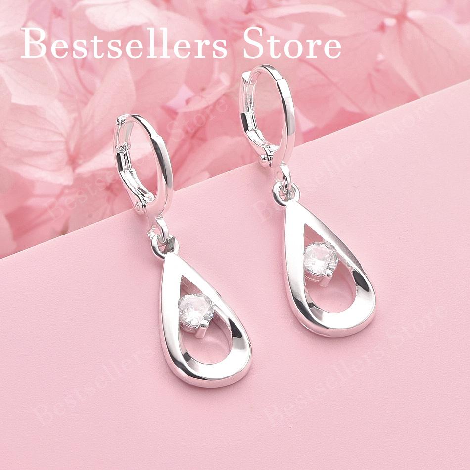 Exquisite 925 Sterling Silver Teardrop Openwork Zirconia Earrings for Women - Wedding Accessories - Fashion Jewelry серебряный