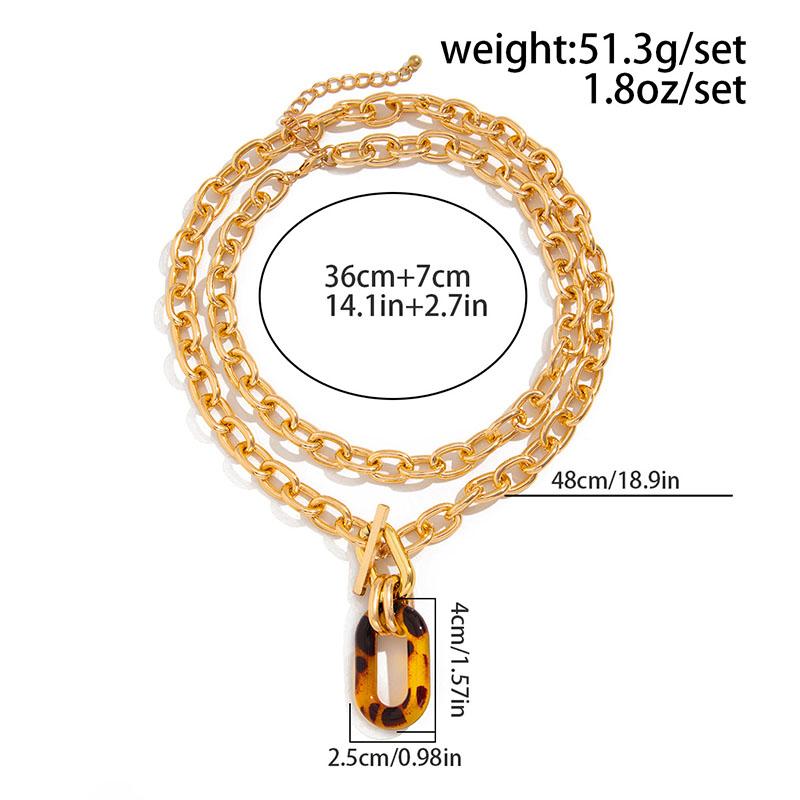 Oval Shaped Metal Necklace New Pendant Women Multiple Layered Thick Chains Fashionable Elegant Necklace Accessories Jewelry
