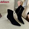 Fashion Fashion Flock Women Ankle Boots Zippers Shoes Female Thin Heels Pointed Toe Sexy Ladies Short Modern Boots Pumps Shoes