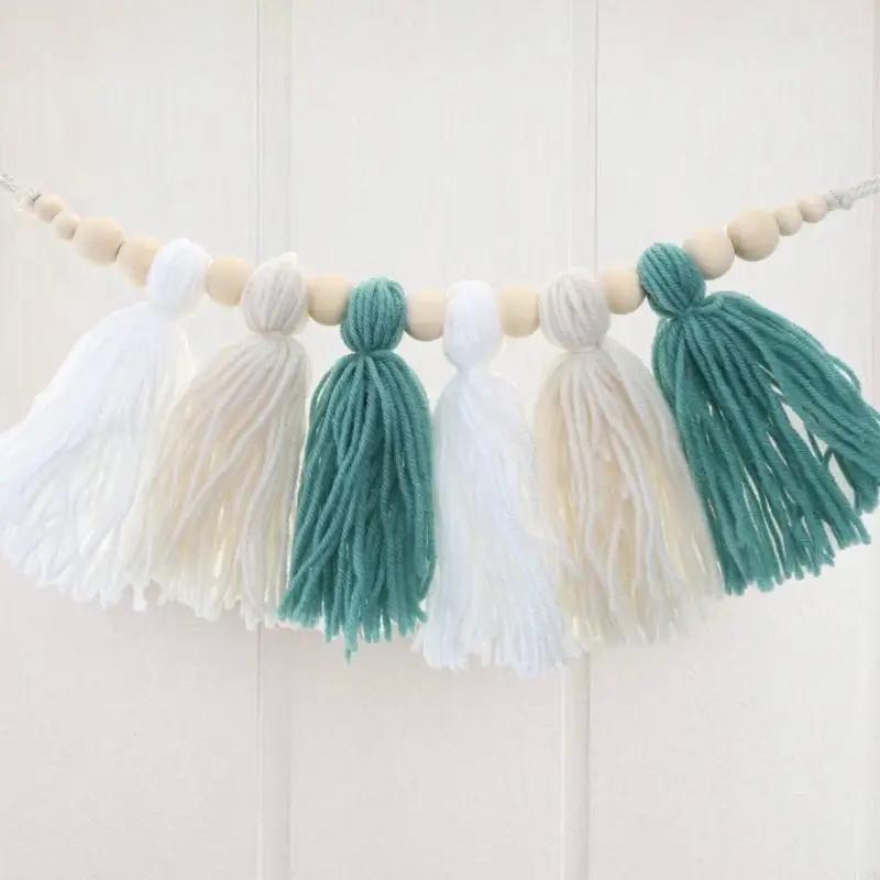 DIY Tassel Garland with Wooden Bead Party Backdrop Bohemian Home Wall Hanging Decoration for Bedroom Nursery Birthday
