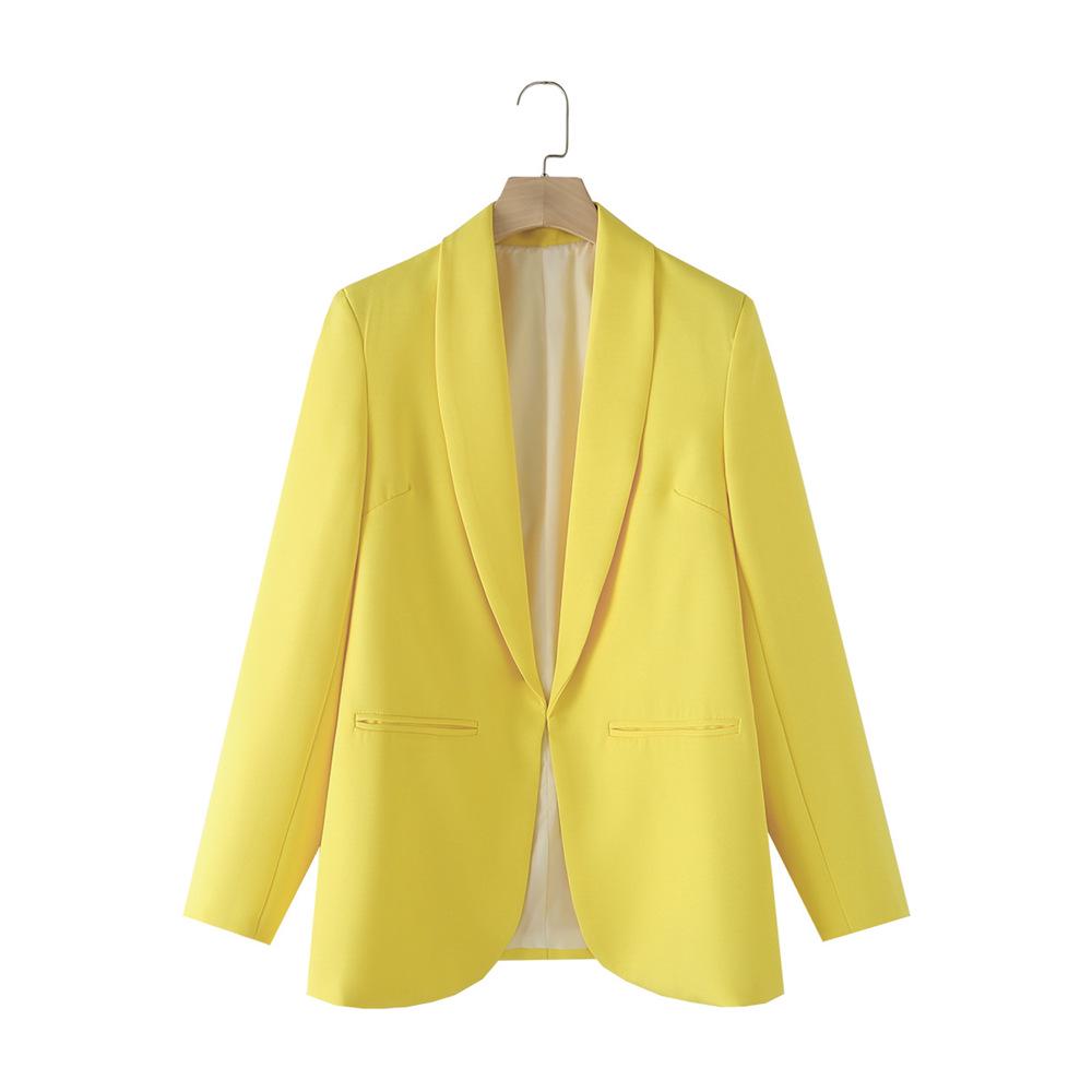 

2024 Autumn/Winter Elegant Women s Lapel Suit Jacket Medium жовтий