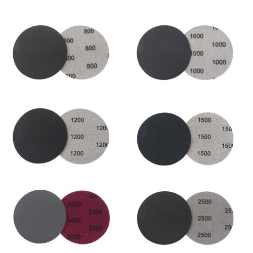 Set of 30 Round Waterproof Sandpapers (5 sheets each of #800, #1000, #1200, #1500, #2000, and #2500) with Velcro Closure for Polishing Metal, Painted,