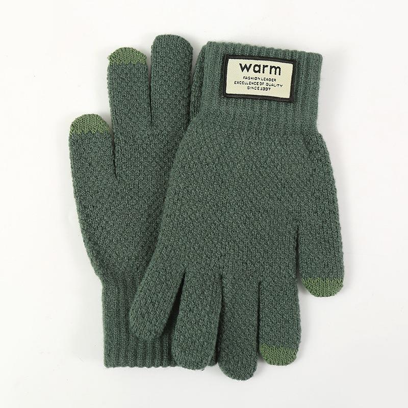 Gloves Women's Winter Velvet Thickened Korean Version Cold-proof Cute Riding Touch Screen Warm Wool Knitted Gloves