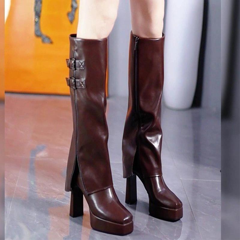 Sexy High top Heels Women Long Designer Chunky Knee Pumps Chelsea Boots Winter New Dress Mujer Botas