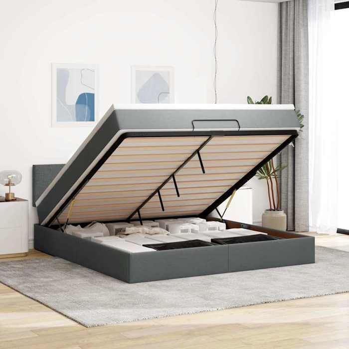 VidaXL Ottoman Bed Frame with Mattress Dark Grey 180x200 Cm Fabric 3311395