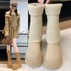 2025 Elastic Knit Sock Boots: Single-Sided Lining, Casual Autumn/Winter, Versatile Streetwear, College Style, Brown.