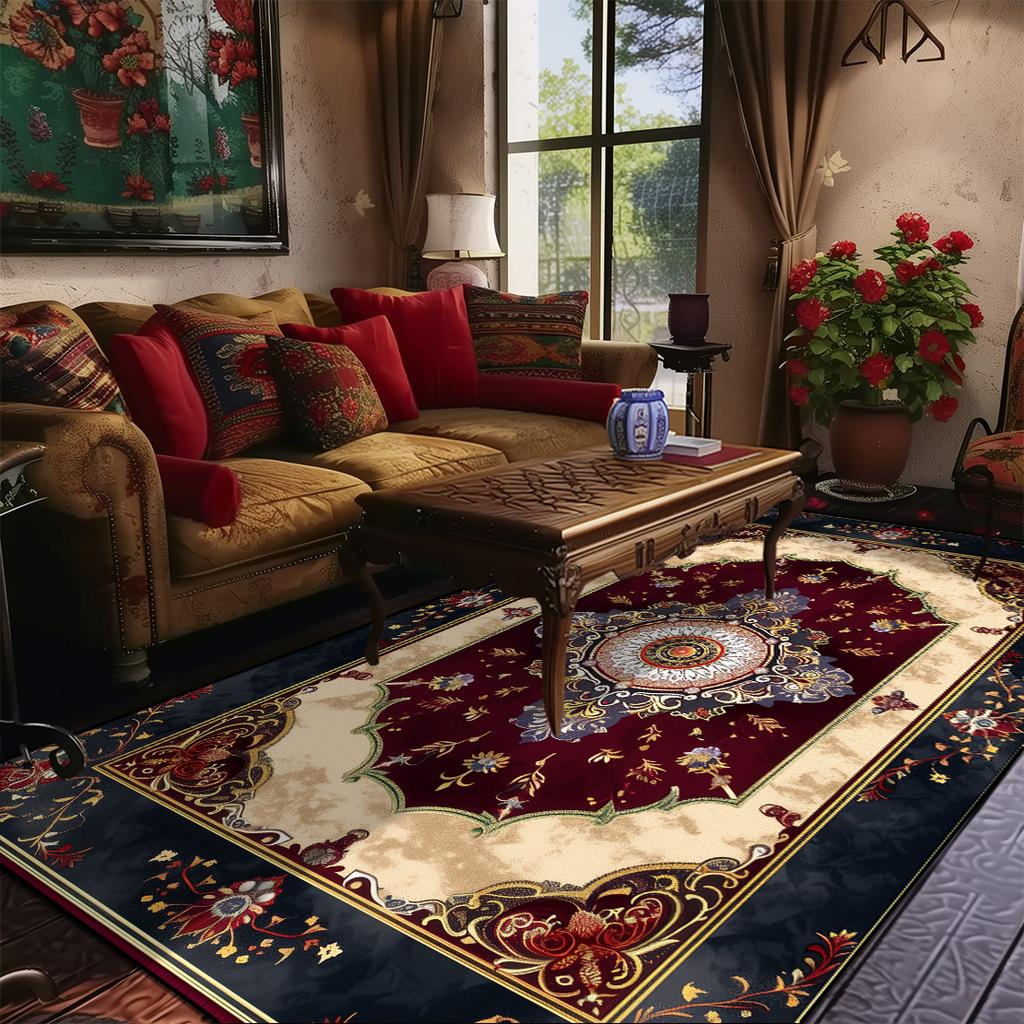 Living Room Retro Persian Style Carpet Home Decoration Lounge Coffee Table Rugs Soft Bedroom Non-slip Bedside Floor Mat Washable