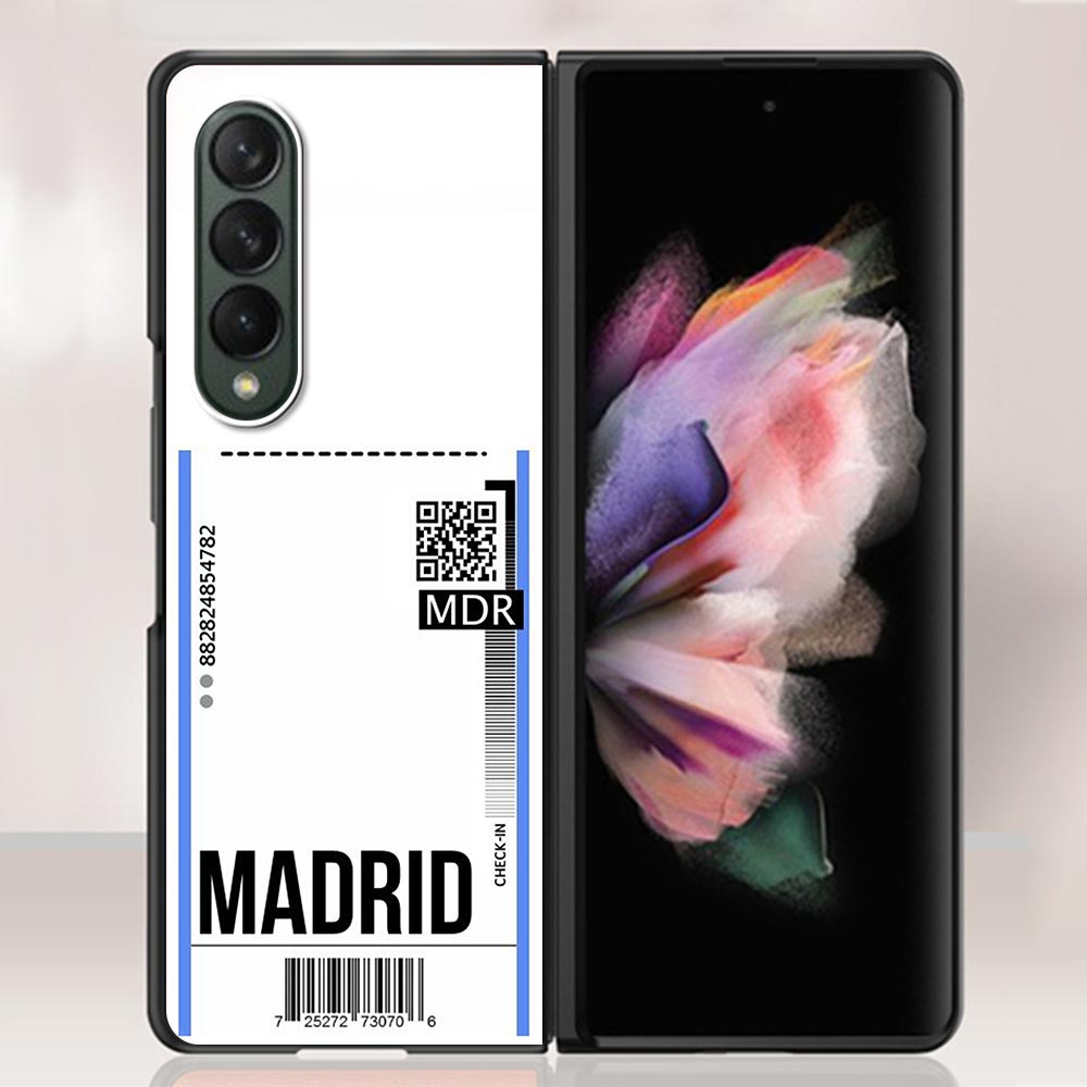 Zfold4 Case For Samsung Galaxy Z Fold3 Z Fold 3 5G Hard Slim Ultra-thin Shell Fly Ticket AIR Tickets Travel Label Country