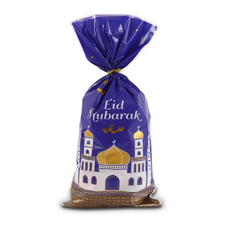 50/100Pcs Eid Mubarak Gift Bags with Rope Holiday Packaging Pouches for Children Girl Boy Birthday Party Wrapping