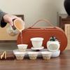 White Portable Ceramic Travel Tea Set with Oval Bag