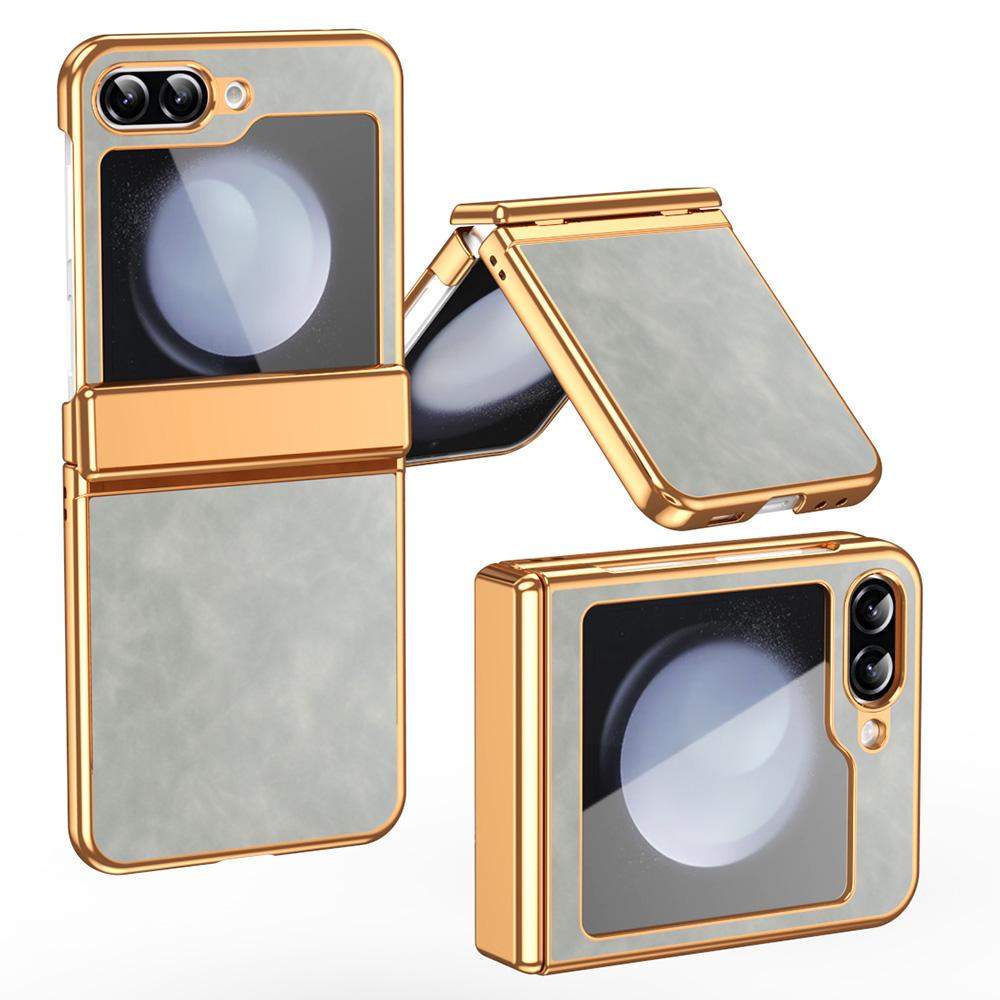 For Samsung Galaxy Z Flip7 FE 5G/Z Flip6 5G Case Hinge Protection Leather Coated PC Folding Phone Cover