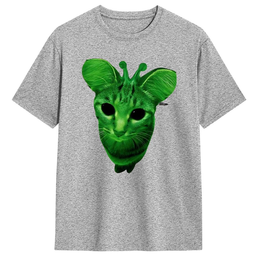 T-shirt Meme Gatto Alieno Verde Unisex 100% Cotone T-shirt Vintage Girocollo Maglietta Manica Corta Abbigliamento Regalo di Compleanno