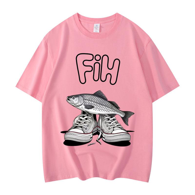 

Fish with Sneakers Meme Graphic T Shirts Men Women Clothing High Street Fashion Trend T-shirts Casual Loose Short Sleeve T-shirt 4XL