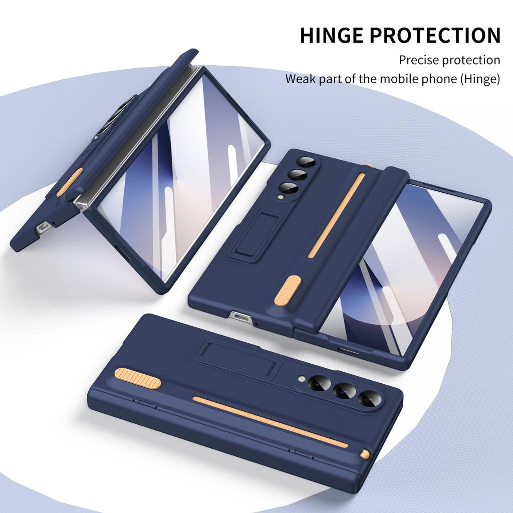 For Samsung Galaxy Z Fold4 5G Kickstand Phone Case with Tempered Glass Screen Protector and Stylus Pen