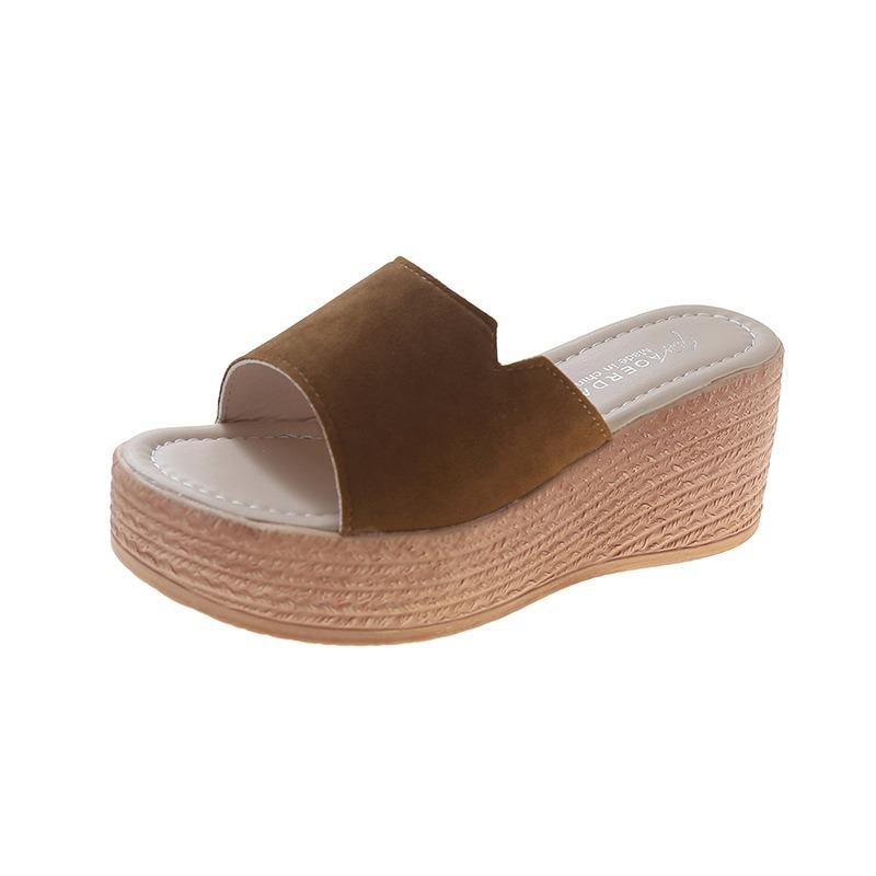 Large size slippers women's summer fashion outerwear wedge heel sandals thick bottom high heel muffin bottom one-word slippers