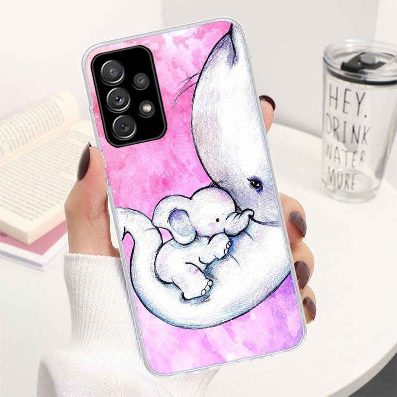 Cartoon Elephant Pink Phone Case For Samsung Galaxy A12 A13 A52 A53 A32 A33 A22 A23 A02S A03S A72 A73 A42 Soft Cover Silicone Sh