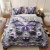3Pcs Baroque Style Embossed Butterfly Floral Duvet Cover Set, HD Print All Season Bedding with Pillowcases for Home Dorm Decor