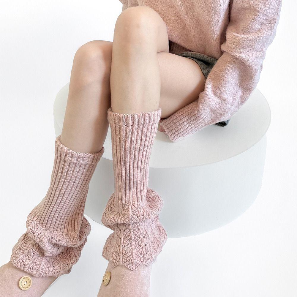 Solid Color Women's Foot Cover Retro Girl's Boots Heap Socks Women Knitted Leg Warmers  Harajuku