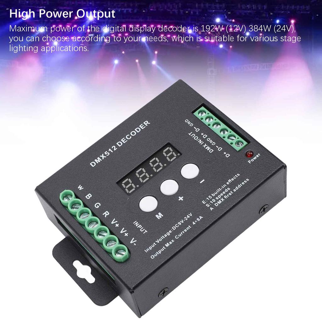 4CH Digital Display LED Decoder DMX512 Controller Constant Voltage RGBW Decoder for Stage Lighting