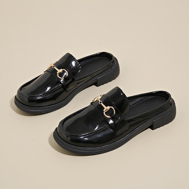 Fashion CRLAYDK Mules for Women Flats Leather Slip On Shoes Comfortable Business Work Casual Ladies Backless Slide Round Toe Loafers