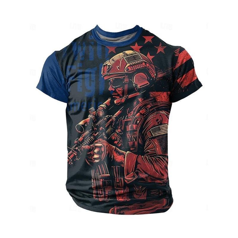 Men's 3d Eagle Pattern Muscle T-Shirt Red White Bold Print Short Sleeve Round Neck Summer Streetwear Casual Tops Gift Boyfrien